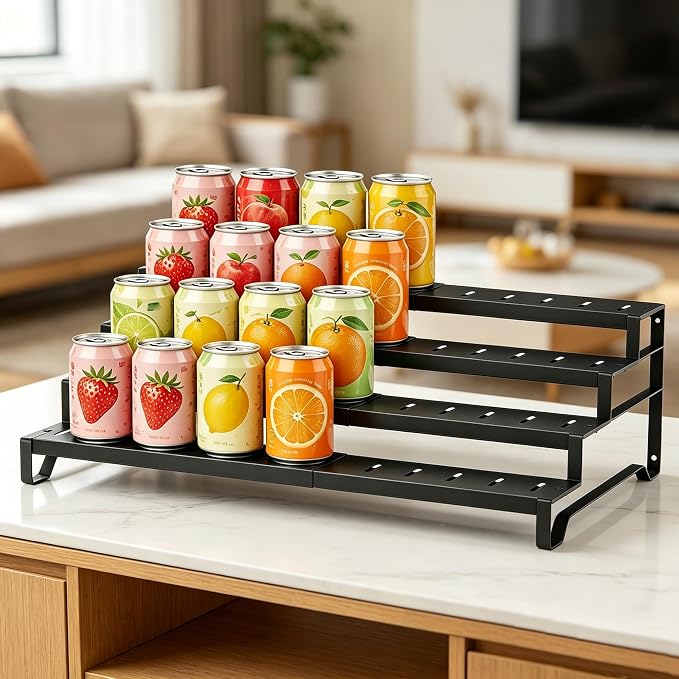 Expandable Can Organizer for Pantry, 4 Tier Metal Canned Food Storage 2Pack | 13"-21" Adjustable Length, Tiered Reversible Shelf Design, Large-Capacity Storage for Kitchen Cabinets & Countertops - Image 7