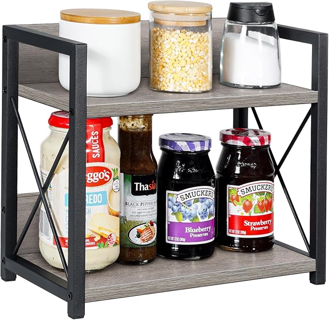 Giikin Countertop Shelf Organizer, 2 Tier Kitchen Spice Rack for Countertop, Wood Kitchen Counter Shelf for Home, Coffee Station Organizer (Grey,S) - Image 9