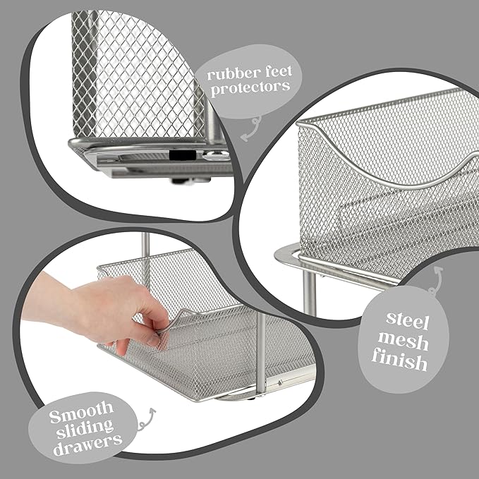 Sorbus 2 Sets of 2 Tier Metal Under Sink Organizer for Bathroom, Kitchen, Strong Steel Mesh Sliding Drawers for Under Sink, Under Cabinet, Closet, Kitchen, Pantry, Bathroom Organizers and Storage - Image 5