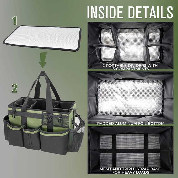 SCAVATA Wearable Cleaning Caddy Organizer with Handle & Shoulder Straps for Housekeepers, Under Sink & Car Cleaning Tool Organizer Bag with 4 Foldable Dividers (Green) - Image 4