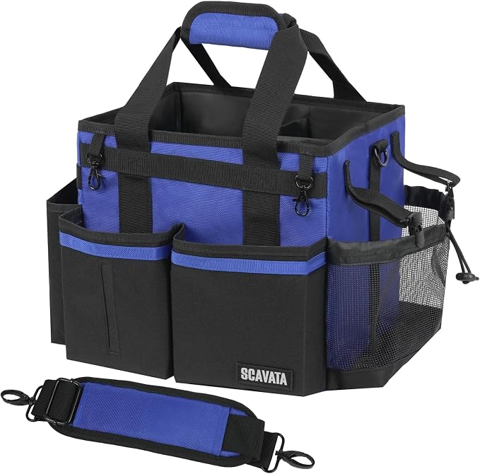 SCAVATA Compact Wearable Cleaning Caddy with Handle & Shoulder Straps | Small Cleaning Supplies Organizer, Under Sink & Car Cleaning Tools Storage Bag for Housekeepers Cleaners, Blue by Tidyyourlife