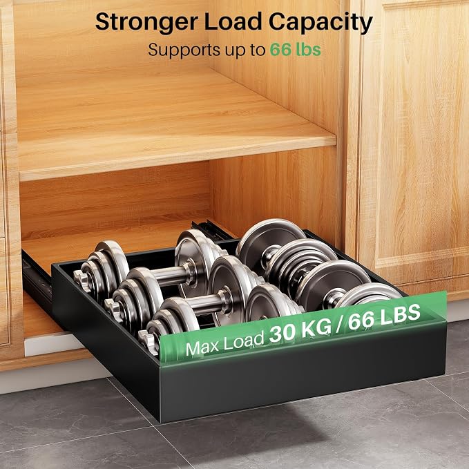Pull out Cabinet Organizer, 21"Deep, 16.9"Wide Heavy Duty Full-Extension Slide out Drawers with Nano Adhesive, Roll Out Shelves Sliding Cabinet for Kitchen, Bathroom, Pantry,under sink Storage(Black) - Image 5