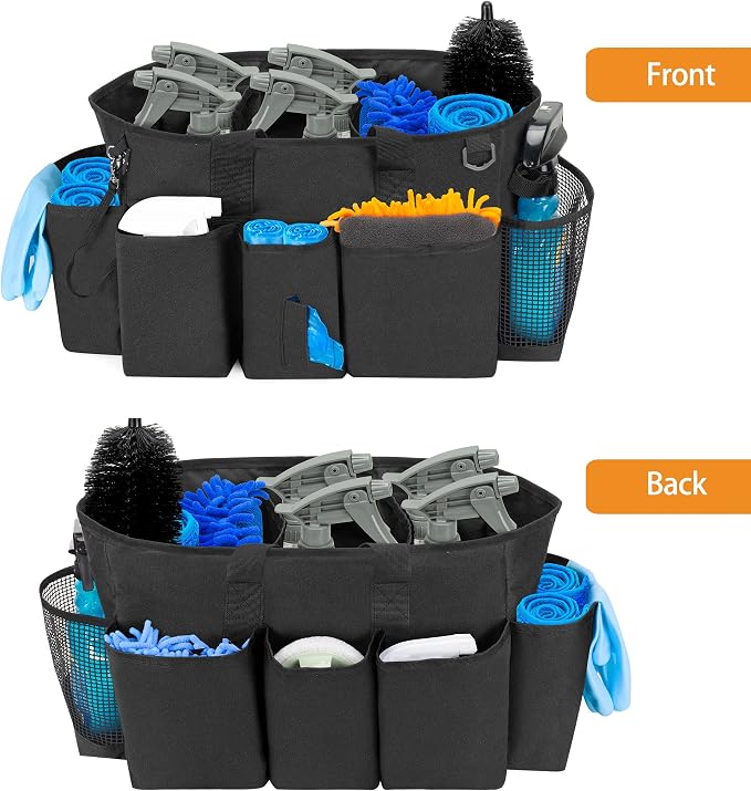 LoDrid Professional Cleaning Tote Caddy for Cleaning Supply, Black | Cleaning Bag Organizer with Dividers and Handle Strap for Housekeepers Work, Bag Only - Image 5