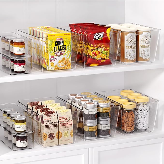 Set of 8 Pantry Organizers and Storage, Clear Plastic Bins(6L+2S) | BPA-free PETG storage containers with handles, ideal for kitchen, fridge, bathroom, cabinet, office, and garage organization - Image 3