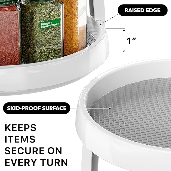 Simple Houseware 2-Tier Lazy Susan Spice Organizer, 10-Inch, White/Gray - Image 4
