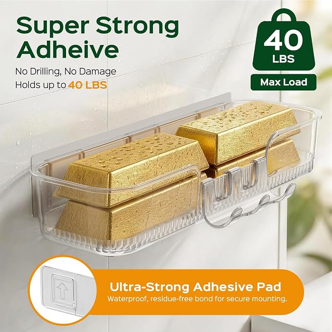 HAMITOR 2 Pack Adhesive Shower Caddy, Clear Transparent Shower Organizer | Modern Clear Design, Waterproof Adhesive Setup, Quick Drainage Shelves, Perfect for Homeowner, Apartments & Stylish Bathrooms - Image 4