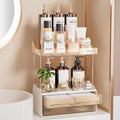 Delamu 4-Tier Makeup Organizer, Bathroom Counter Storage, 2 Drawers, Amber | Elegant Vanity Organizer Gift for Women, Holds Perfume, Skincare, Nail Polish & Hair Accessories for Bathroom Countertop by DELAMU