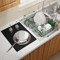 Grey Dish Drying Rack Over The Sink with Utensil Holder, Mat | Expandable Stainless Steel Dish Drainer for Small Kitchen, Apartment, RV, Counter Space Saving, Perfect Fit, Rustproof by MAJALiS