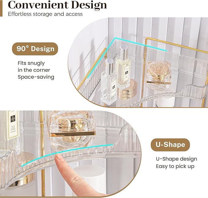 Aveniee Corner Bathroom Counter Organizer, Bathroom Countertop Shelf Makeup Organizer for Vanity Perfume Tray for Corner Storage (2 Tiers, White) - Image 3