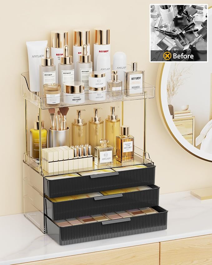 Anylady Bathroom Organizers and Storage, Makeup Organizer (Sturdy Durable Attractive), Ideal for Vanity, Countertop, Counter, Perfume, Skincare, Cabinet, Cosmetic, Dresser Organizer (deep black) - Image 3