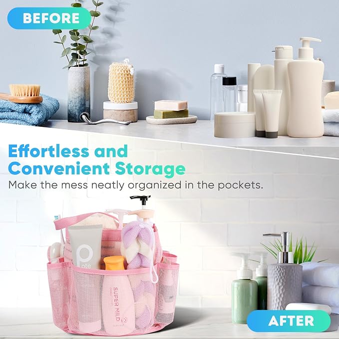 EUDELE 2 Pack Mesh Shower Caddy Portable for College Dorm Room Essentials, Shower Caddy Dorm with 9-Pocket Large Capacity,Shower Bag for Beach,Swimming,Gym All Black+All Purple - Image 8