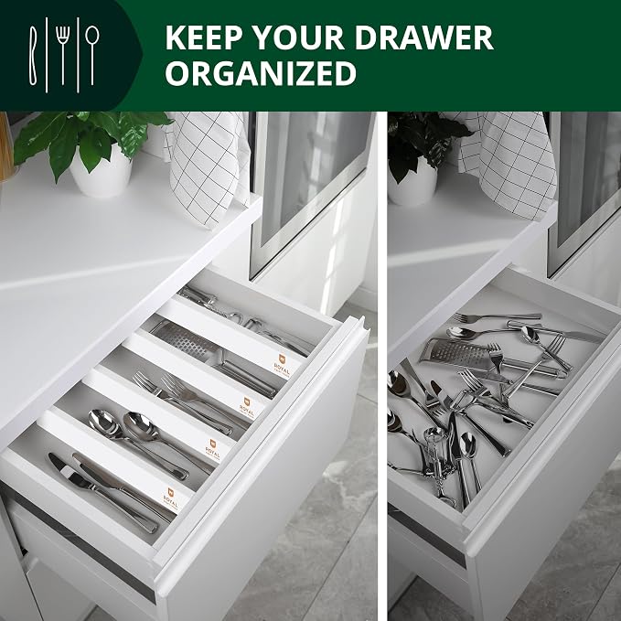 Bamboo Drawer Dividers Organizers, Adjustable Drawer Separator Splitters, 17–22 Inches Expandable Drawer Divider Organizer for Large Utensils, Kitchen, Bedroom, Dresser & Office Drawers 4-Pack, White - Image 8