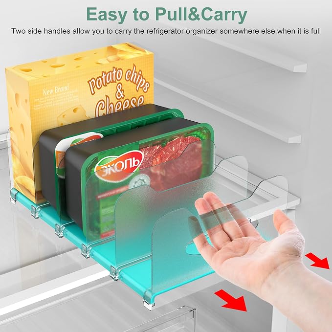 Freezer Organizer,12" Visible Fridge Organizer Rack with Removable Dividers | Freely Adjustable,Easy to Pull Out and Carry Handle, Fits Refrigerator Frozen Meals, Lunch Meat Box, Cheeses, Mint Green - Image 5