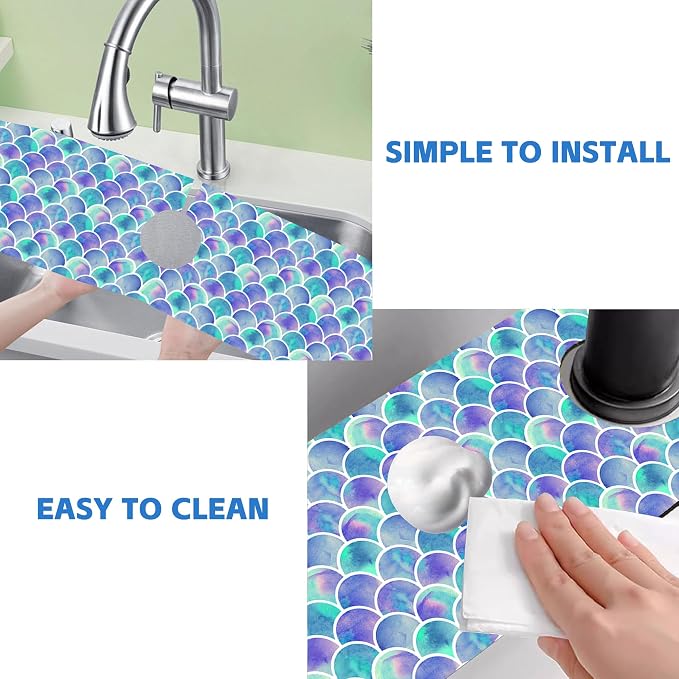 Watercolor Rainbow Scales Sink Faucet Absorbing Mat Sink Splash Guard Faucet Mat Draining Mat Fast Drying Sink Protectors for Kitchen and Bathroom 5.5"×24" - Image 5