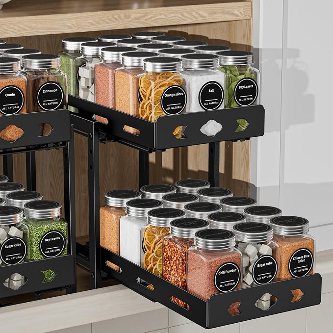 BOIVSHI Spice Rack Organizer for Cabinet, 7.5''Wx10.8''Dx9.2''H | 2 Tier Pull Out Spice Racks for Inside Cabinets, Height-adjustable Metal Spice Rack Maximizes Cabinet Space by BOIVSHI