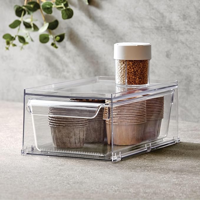 iDesign Stackable Kitchen Storage Drawer, Set of 4, Clear | For Fridge, For Pantry, For Under-Sink, For Cabinet - Image 2