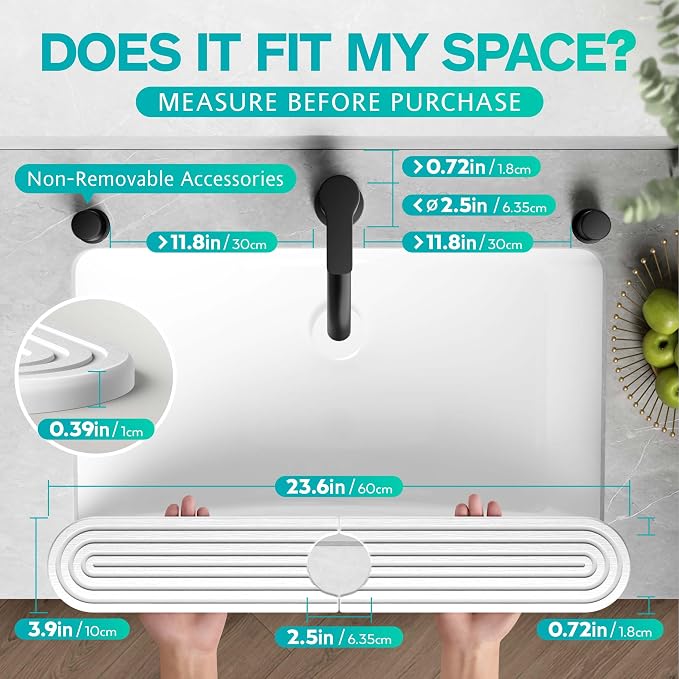 Stone Faucet Mat for Kitchen Sink – Diatomite Fast-Drying Stone Tray, Faucet Mat Sink Splash Guard, Decorative Sink Protector for Kitchen Bathroom Counter (Light Grey, 23.6''x3.9'') - Image 2