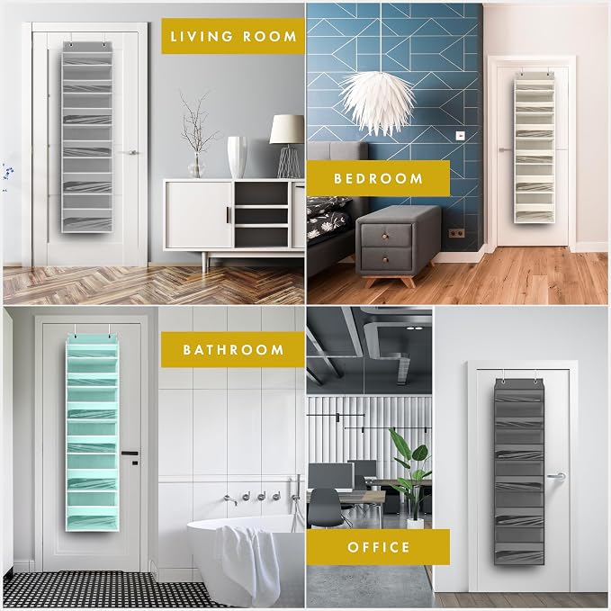 Over the Door Organizer, 6-Tier, 100D Fabric Transparent 1pc | Over the door shoe organizer, 50 lbs capacity, 12 side mesh pockets, 100D extra thick fabric, Closet & entryway storage - Image 6