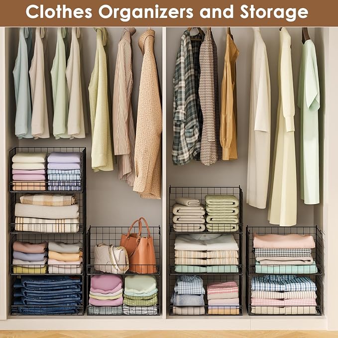 Yociyoga 4-Tier Stackable Closet Organizers and Storage Shelves, Foldable Closet Shelf Organizer, Black(Patent Protection)(Patent No. 30022416) - Image 8