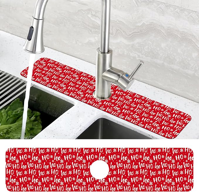 Christmas Hohoho Kitchen Sink Splash Guard Mat - Santa Claus Laugh Faucet Protector, Fast Drying Draining Mat for Kitchen and Bathroom 5.5"24" - Image 4