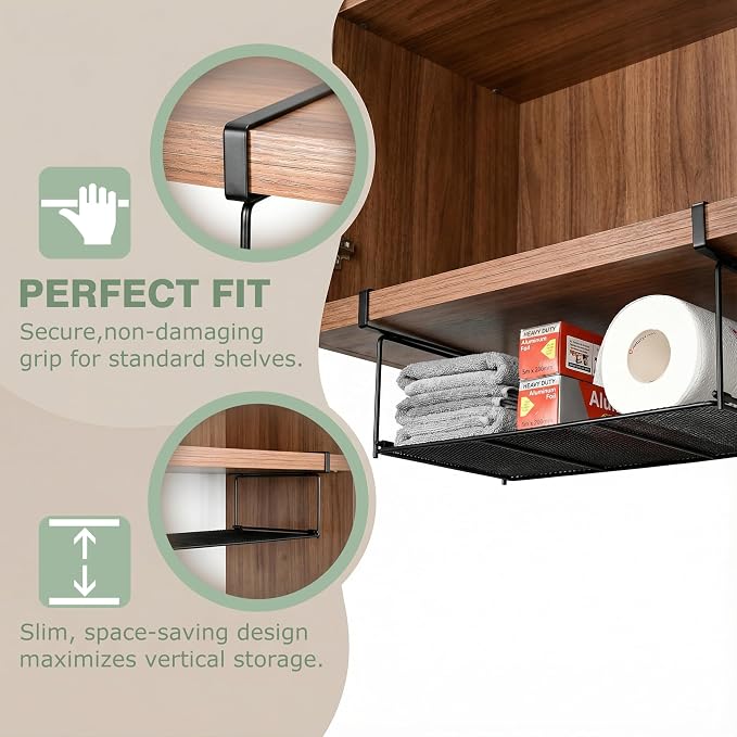 EHKIT Foil and Plastic Wrap Organizer Holder Foldable Under Cabinet Shelf Kitchen Pantry Desk Hanging Storage Rack (White) - Image 7