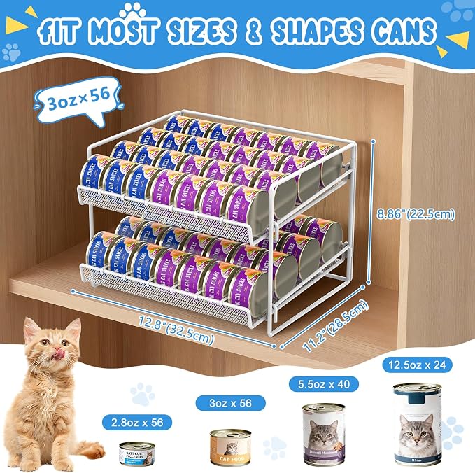 Cat Food Can Organizer 2-Tier Can Organizer for Pantry 56 Cans 3.5oz | White metal 2-tier cat food can organizer,Holds 56 cans 3.5oz,Adjustable pantry countertop storage for kitchen counter - Image 6