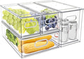 MANO Fridge Drawer Pull Out Stackable Bins with Handle Clear Refrigerator Drawers Organizer Food Storage Container Box with Dividers Plastic Produce Saver for Pantry, Cabinet, Kitchen, Clothes（4Pack） by MANO
