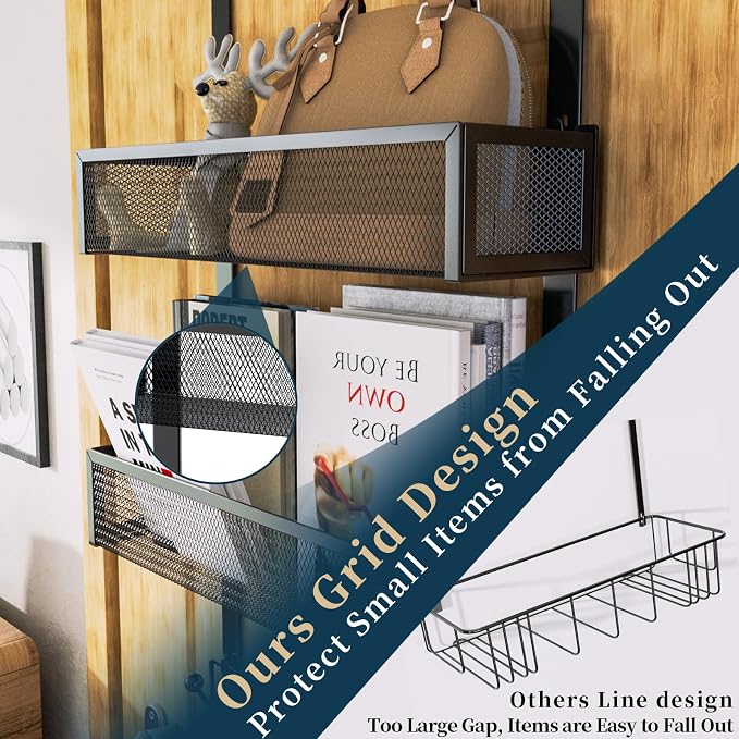 Consumest Over The Door Hooks Organizer - 3 Tier Door Hanger with 9 Coat Hooks & 2 Mesh Basket, Back Storage Organizer Hanging Towels for Bathroom, Bedroom, Black - Image 2