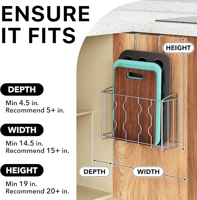 Simple Houseware Over the Cabinet Door Organizer Holder, 2pcs (L+M), Silver | 13.5" W x 4.25" D x 18.5" H & 12.5" W x 3.6" D x 18.5" H - Image 3