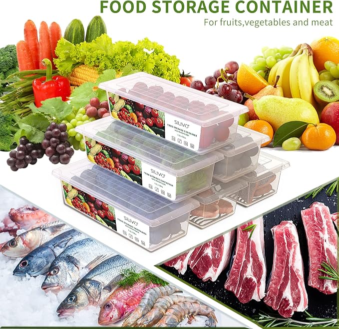 SILIVO Produce Saver Containers for Refrigerator (6 Pack) - 1.5L Fruit Storage Containers for Fridge, Vegetable Storage Containers with Drain Tray Keep Fresh for Veggie, Fruit, Lettuce and Salad - Image 5