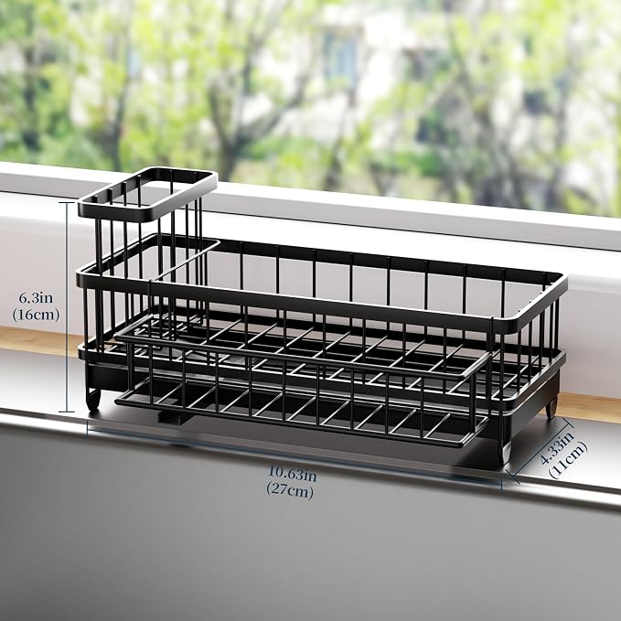 Consumest Sponge Holder for Kitchen Sink - Auto Draining Sink Caddy Organizer with Detachable Rack, High Brush Holder, Kitchen Countertop Storage Accessories, Black-Extra Large - Image 6