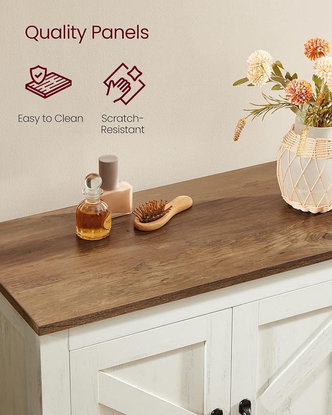 VASAGLE LIRY Collection - Farmhouse Storage Cabinet, Bathroom Floor Cabinet with Barn Doors, Freestanding Kitchen Pantry, Adjustable Shelves, for Dining Room, Living Room, Rustic White, UBBK773W01 - Image 5