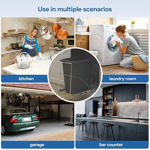 Pull Out Trash Can Under Cabinet & Under Sink, Heavy Duty Slider Organizer | Adjustable Cabinet Garbage Can Rack, Fits 30-40Qt Bins, Requires 13"W x 18"D Cabinet Opening, Chrome Finish, Can Not Included - Image 8