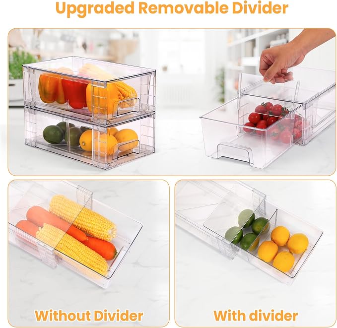 6 Pack Stackable Storage Drawers,Plastic Organizers Bins, Drawers Storage with Handles and Movable Dividers for Organization and Storage in Fridge,Bathroom, Pantry, Kitchen Cabinets, Under Sink - Image 6