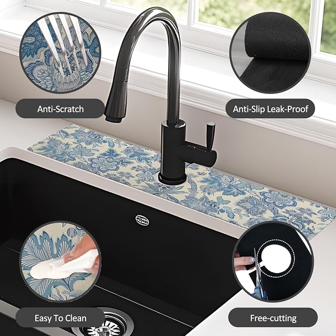 24" X 5.5" Kitchen Sink Splash Guard Faucet Mat Flora Super Absorbent Fast Drying Faucet Guard & Draining Mat Sink Splash Guard Behind Faucet for Kitchen, Bathroom - Image 6