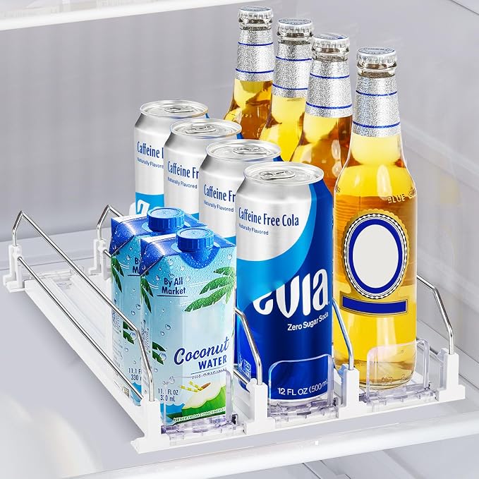 Drink Organizer for Mini Fridge, Automatic Pusher Drink Dispenser for Refrigerator, Soda Can Organizer for Beer Beverage Holds up to 12 Cans 3 Row (Depth 12.2" x Wide 9.9") White by Unknown
