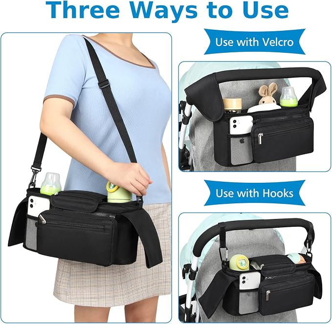 Accmor Universal Stroller Organizer with Insulated Cup Holder Detachable Phone Bag and Shoulder Strap,Stroller Bag Caddy Organizer for Uppababy, Baby Jogger, Britax Strollers - Image 5