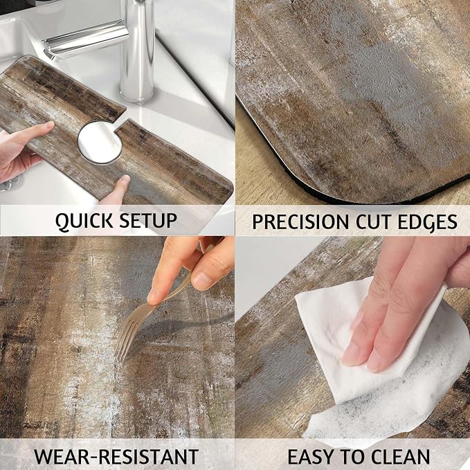 MCALK Dark Brown Kitchen Sink Faucet Mat Splash Guard, Absorbent Quick-Dry Kitchen Sink Mat - Ideal for Splash Guard & Drip Catching with Abstract Art Decor( 1pc 15"x5.5") - Image 4