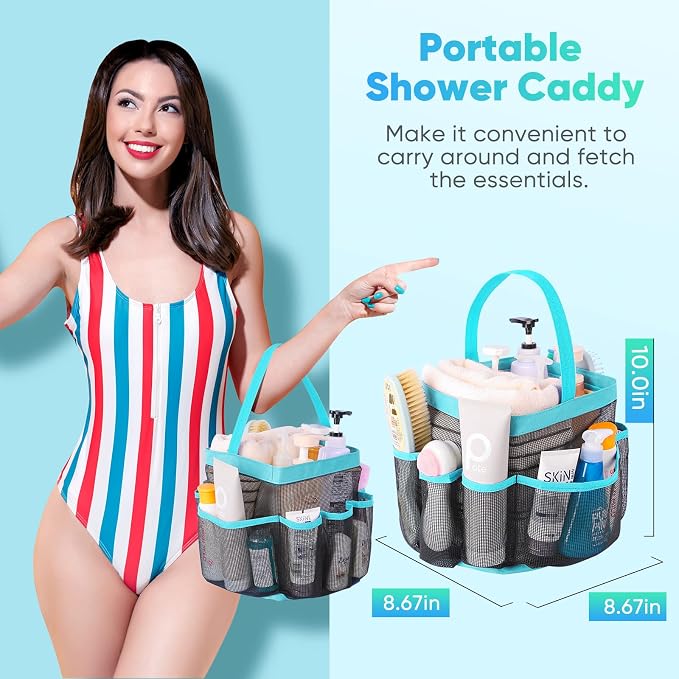 EUDELE Mesh Shower Caddy Portable for College Dorm Room Essentials, Shower Caddy Dorm with 9-Pocket Large Capacity for Beach, Swimming, Gym, Camping, Travel essentials - Image 4