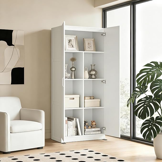 DUMOS Tall Storage Cabinet with Doors and Shelves, Kitchen Pantry Cabinet | 71'' Wood Storage Freestanding Wooden Cabinets for Bedroom, Pantry, Home Office, Dining Room & Living Room, White - Image 7