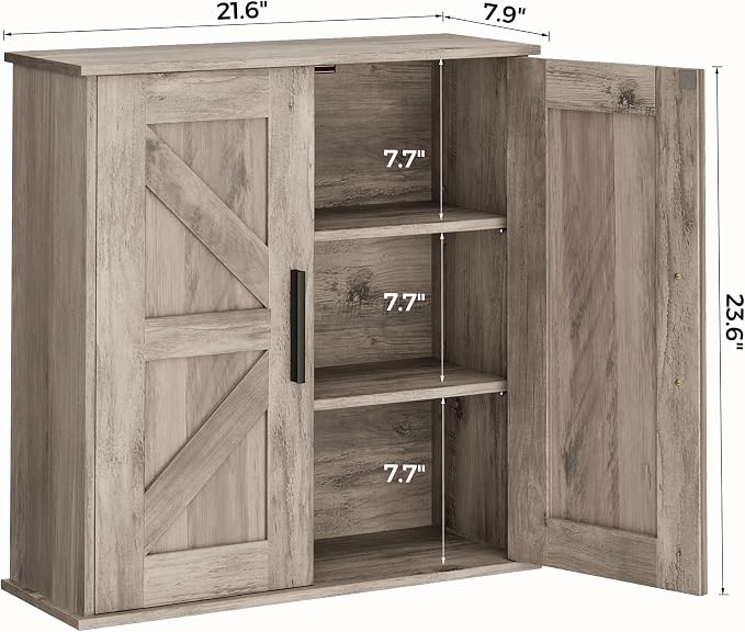 Homleke Bathroom Wall Cabinet, Medicine Cabinet with Adjustable Shelves | 3-Tier Wall Mounted Over Toilet Storage with Barn Doors, for Bathroom, Kitchen, Entryway, Laundry Room, Greige, (7.9" D) - Image 3