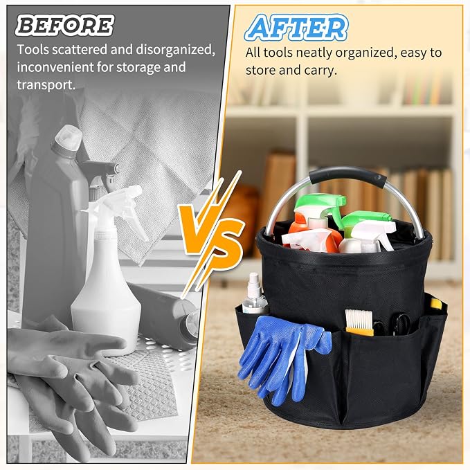 17L Cleaning Caddy with Handle & 6 Pockets, Foldable Cleaning Supply | Portable Shower Caddy, 600D Oxford Fabric Storage Basket for Home, Camping, Gardening, Bathroom - Image 5