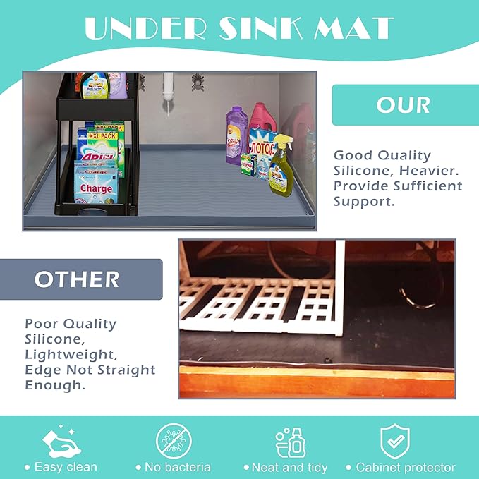 URMONA Waterproof Silicone Under Sink Mat 31'' x 22'' Shelf Liner for Kitchen and Bathroom, Cabinet and Counter Protector, Storage and Organizers, Litter Mat, Pet Cat Puppy Essentials(Beige) - Image 5