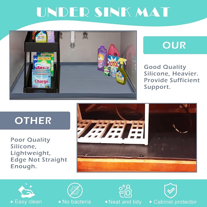 URMONA Waterproof Silicone Under Sink Mat 34'' x 22'' Shelf Liner for Kitchen and Bathroom, Cabinet and Counter Protector, Storage and Organizers, Litter Mat, Pet Cat Puppy Essentials(Brown) - Image 5