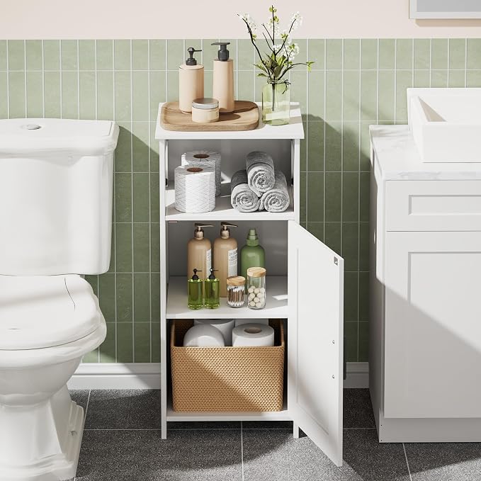 Homhedy Farmhouse Bathroom Storage Cabinet with Doors, Small Floor Cabinet | Toilet Paper Cabinet with Adjustable Shelf, Freestanding Storage Cabinet for Kitchen/Laundry/Living Room, 14"W, White - Image 3