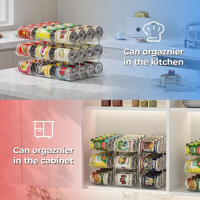 Can Organizer for Pantry Stackable 3 Tiers Can Storage Organizer Pantry Soda Can Organizer for Fridge 36 Cans Rack Automatic Rolling Canned Food Organizer for Refrigerator Kitchen Clear - Image 4