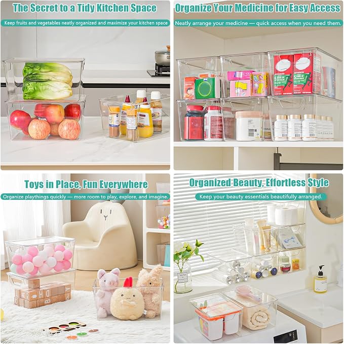 6 Pack Large Clear Storage Bins with Lids, Acrylic Arts and Craft Storage Containers, Stackable Clear Plastic Craft Storage Bins with Handles for Classroom Storage Organization,Kitchen, Fridge, Office - Image 6