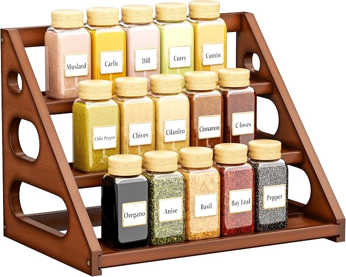 Spice Rack - Tiered Spice Rack Organization for Cabinet - 3 Tier Bamboo Display Spice Shelf for Countertop by Unknown