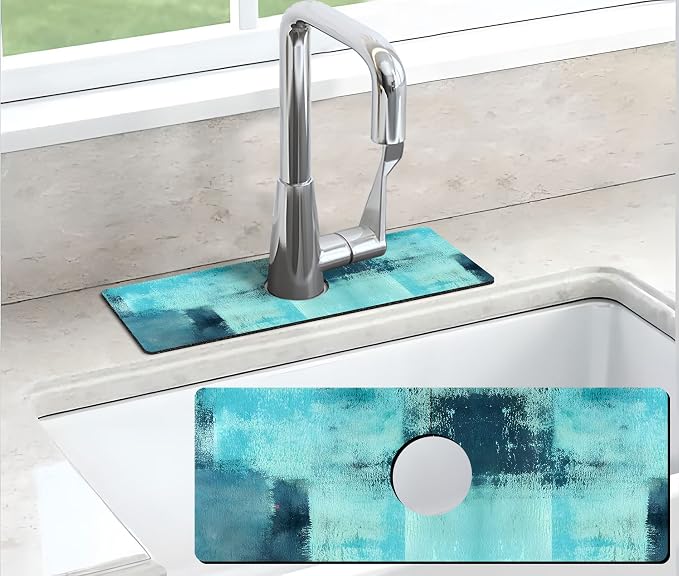 Kitchen Sink Splash Guard Faucet Mat Super Absorbent Fast Drying Mat Sink Gadgets Splash Guard Behind Faucet Drip Catcher for Kitchen (Blue, 15x5.5in) - Image 6