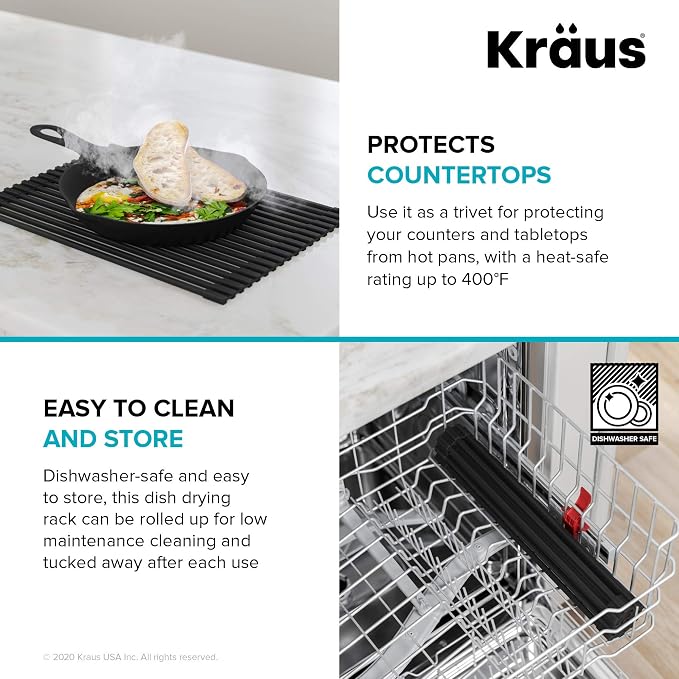 Kraus Multipurpose Workstation Sink Roll-Up Dish Drying Rack, Colander and Trivet in Red, KRM-11RD - Image 7